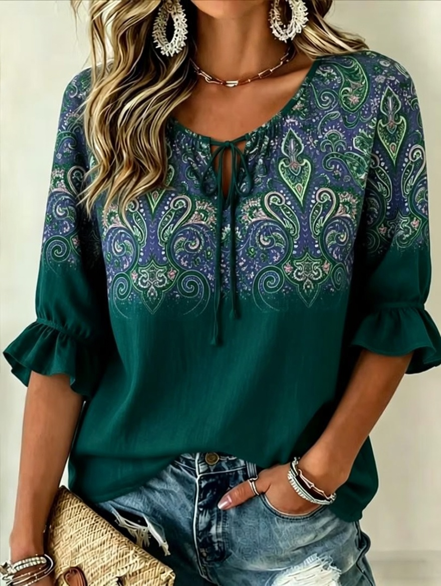 Chemise décontractée vintage pour femme à imprimé floral et patchwork