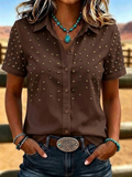 Damen-Kurzarmhemd mit Retro-Western-Print