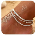 Silver Layered Waterproof Anklet Set for Women