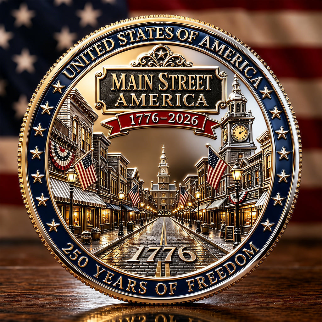 Main Street America 1776–2026 250. Jubiläum Gedenkmünze | Doppelseitige patriotische Adler & Freiheitsglocke Sammlermünze