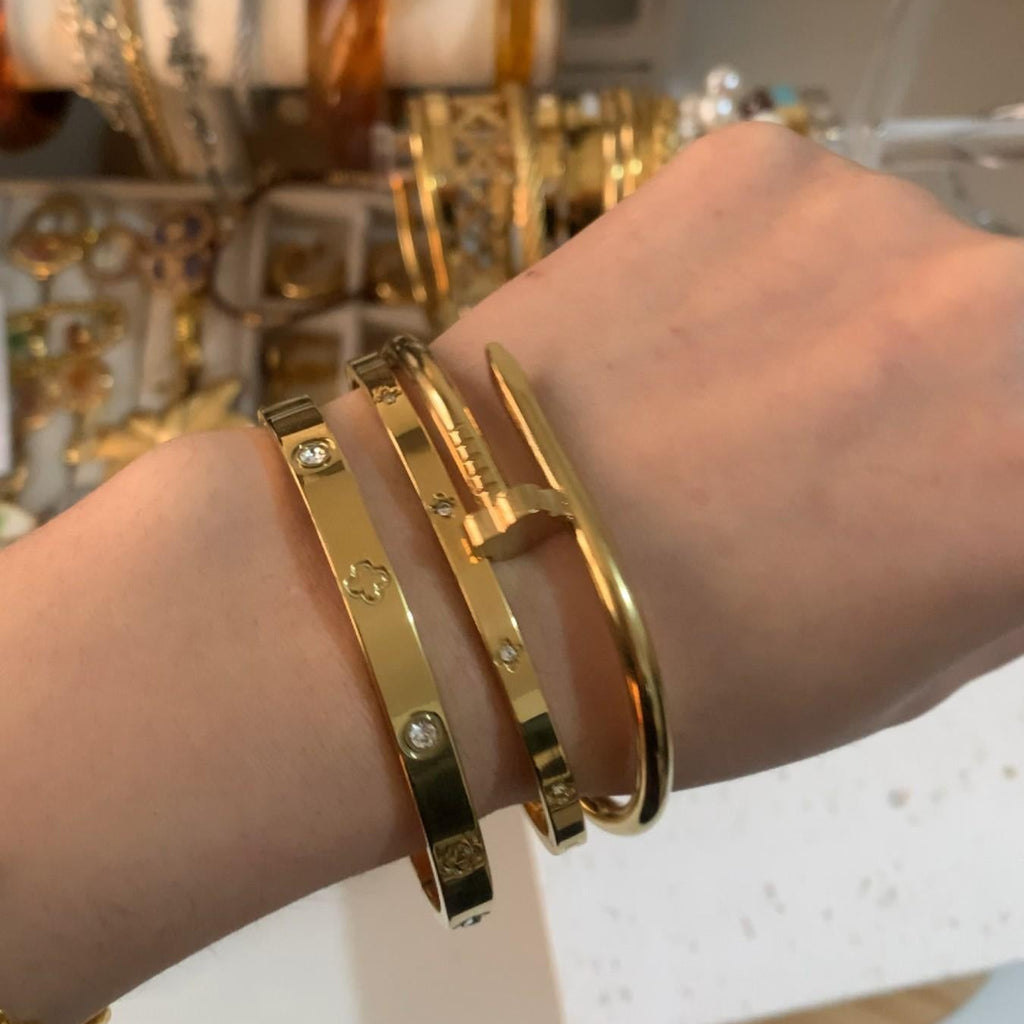 Ensemble de bracelets en acier inoxydable avec motif floral pour femme