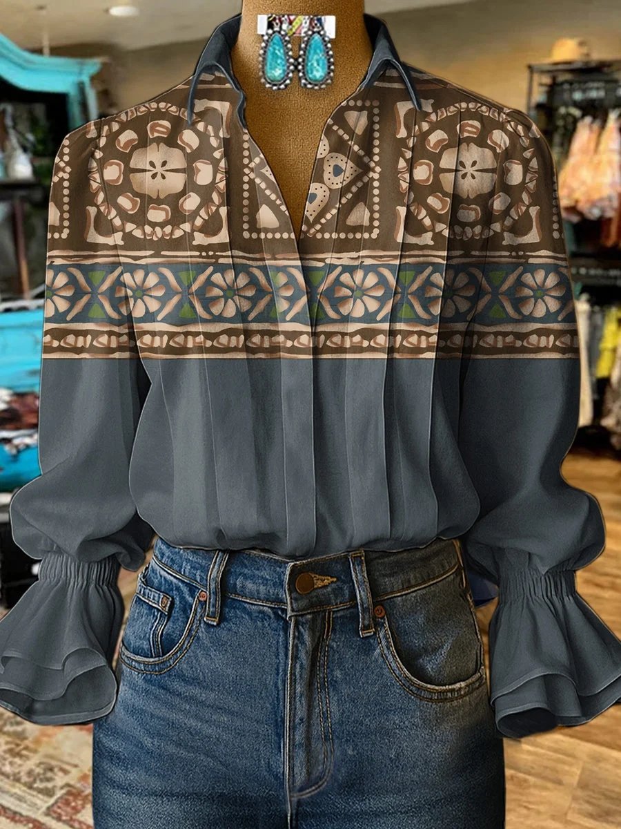 Damen Retro Western Hemd mit Muster