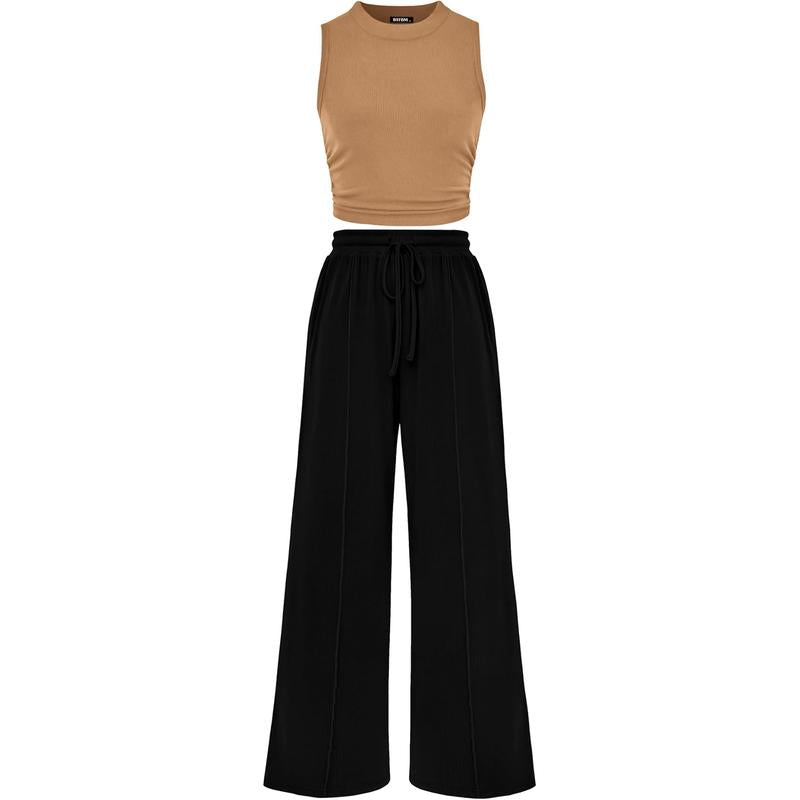 Ensemble crop top côtelé et pantalon large