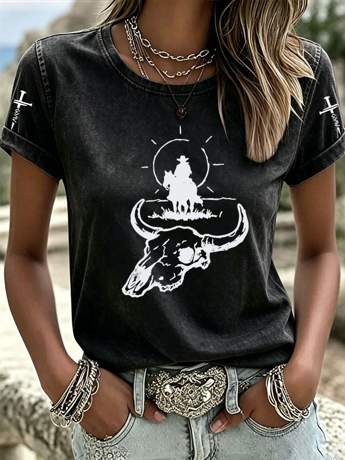 T-shirt décontracté à col rond pour femme, style western américain, "Love Jesus"
