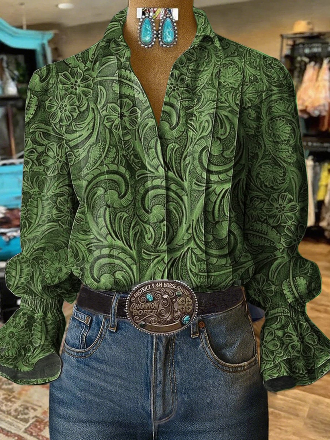 Chemise fleurie western vintage pour femme