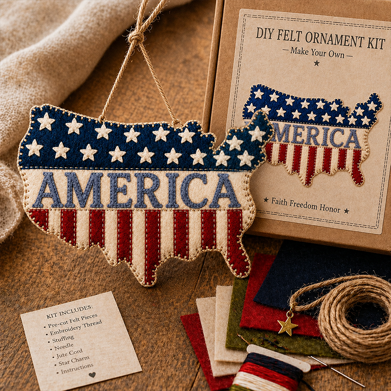 "250e Anniversaire de la Fondation des États-Unis" Ornement suspendu carte américaine faite à la main — Kit de loisirs créatifs en tissu sur le thème patriotique (édition commémorative 1776–2026)