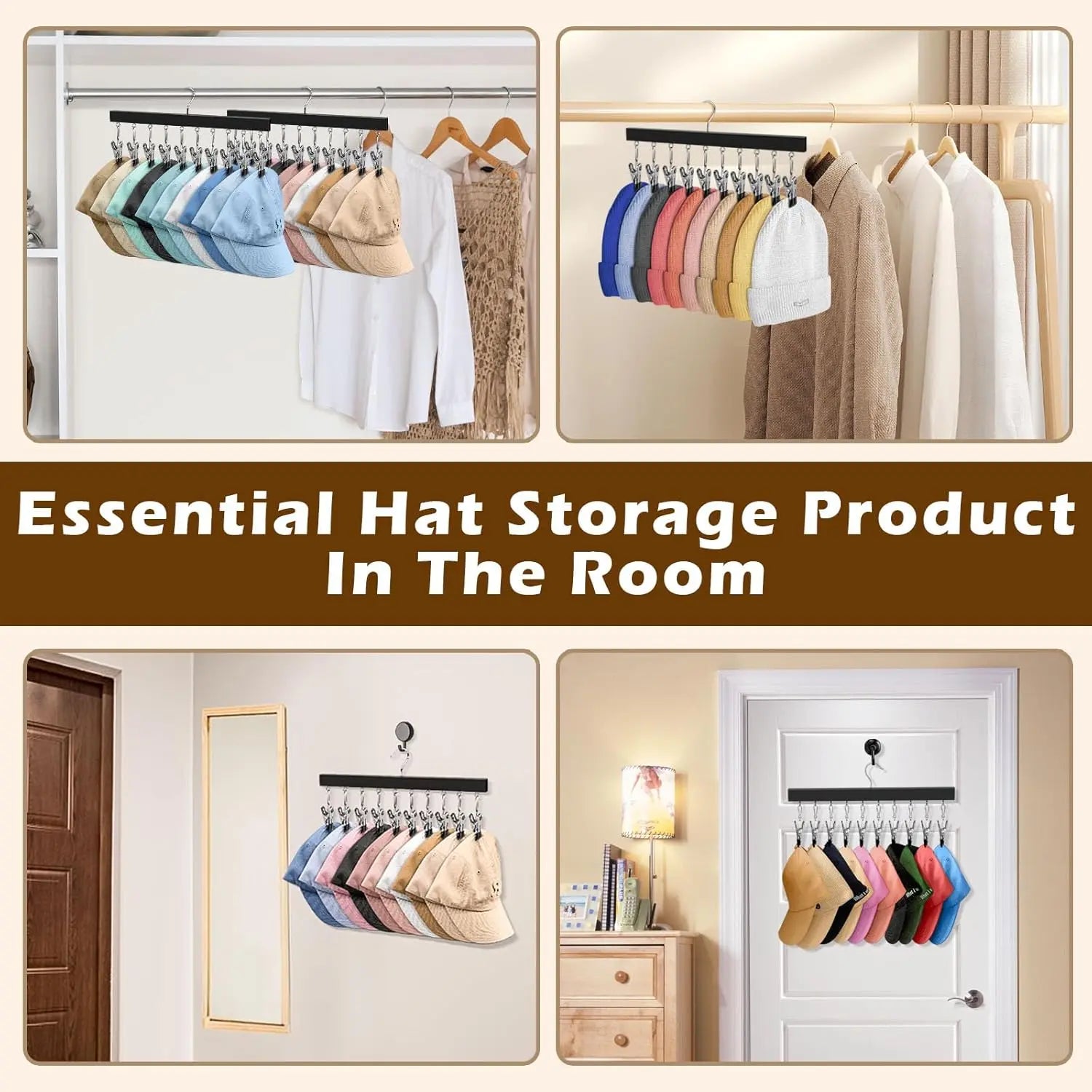 2-Pack Wooden Hat Organizer with Clips