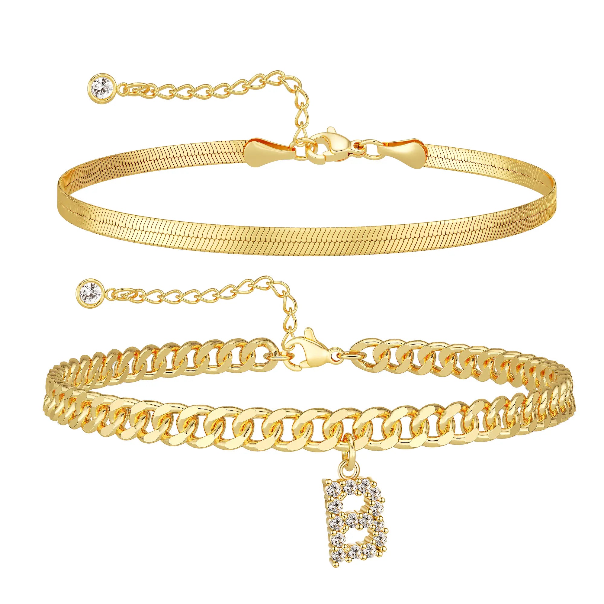 Damen-Gold-Fußkettchen-Set mit Buchstabenanhänger