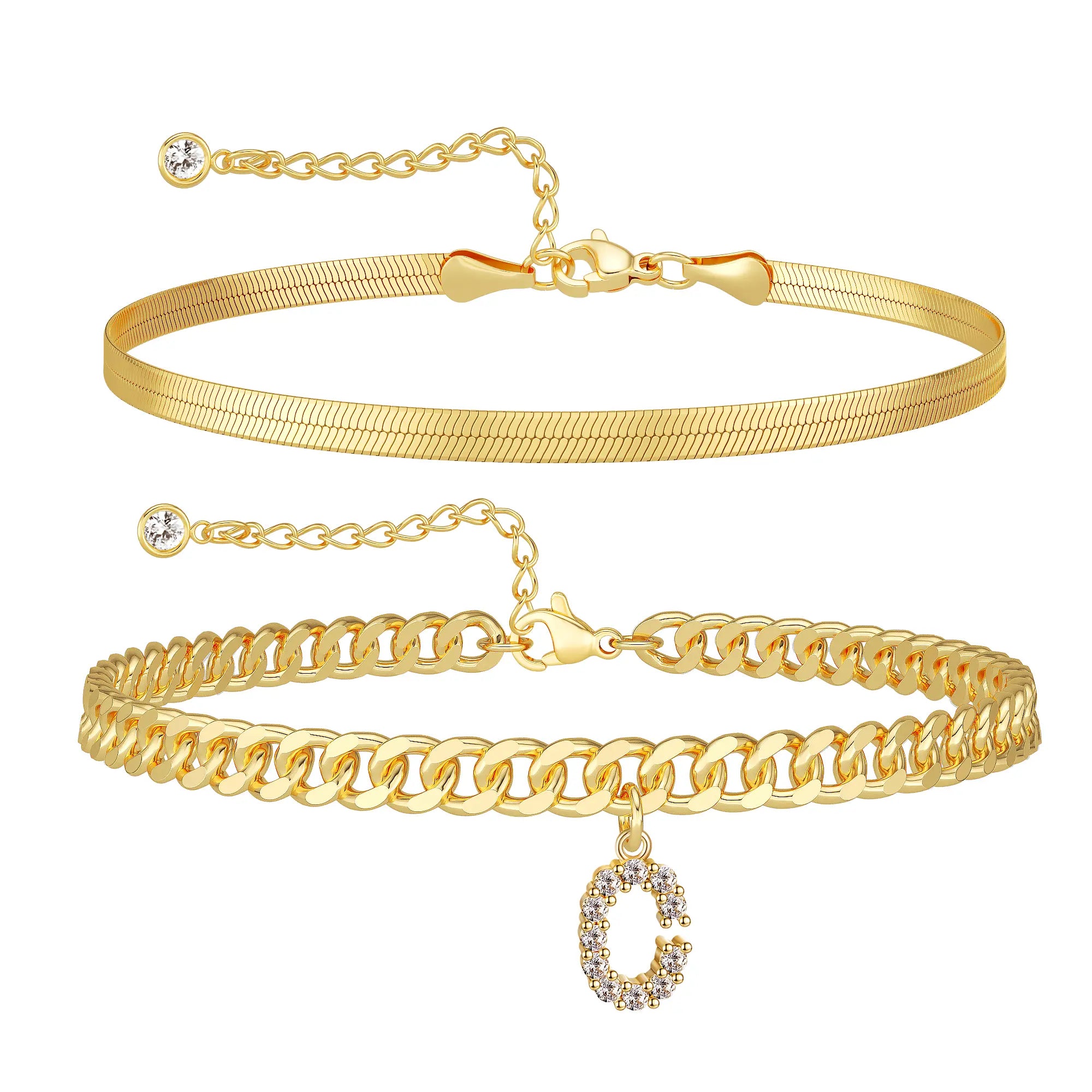 Damen-Gold-Fußkettchen-Set mit Buchstabenanhänger