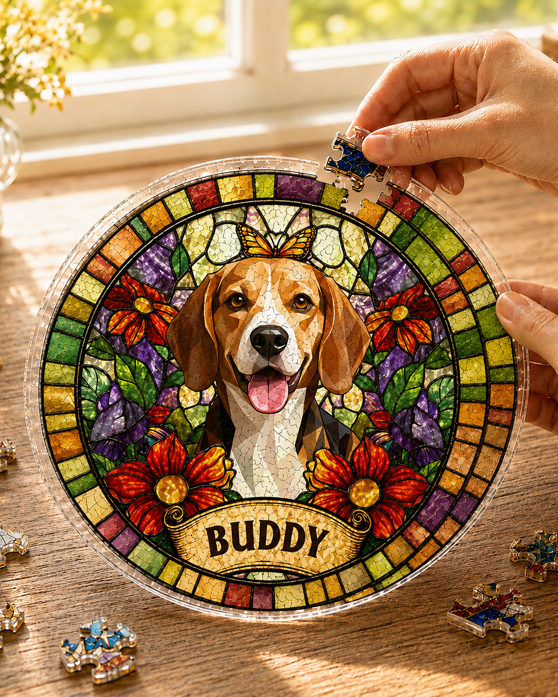 Personalisiertes Puzzle-Sonnenfänger für Haustiere, Familie, Paare & Gedenken