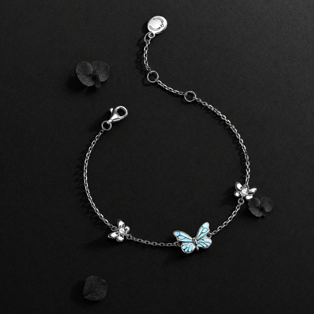 Parure Collier et Bracelet Breloque Papillon Lumineux