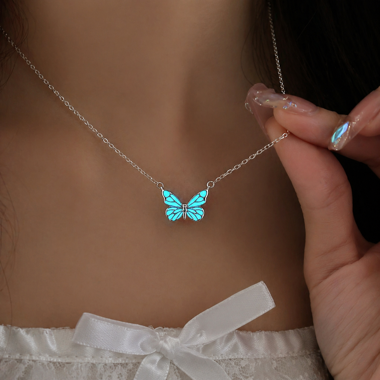 Parure Collier et Bracelet Breloque Papillon Lumineux
