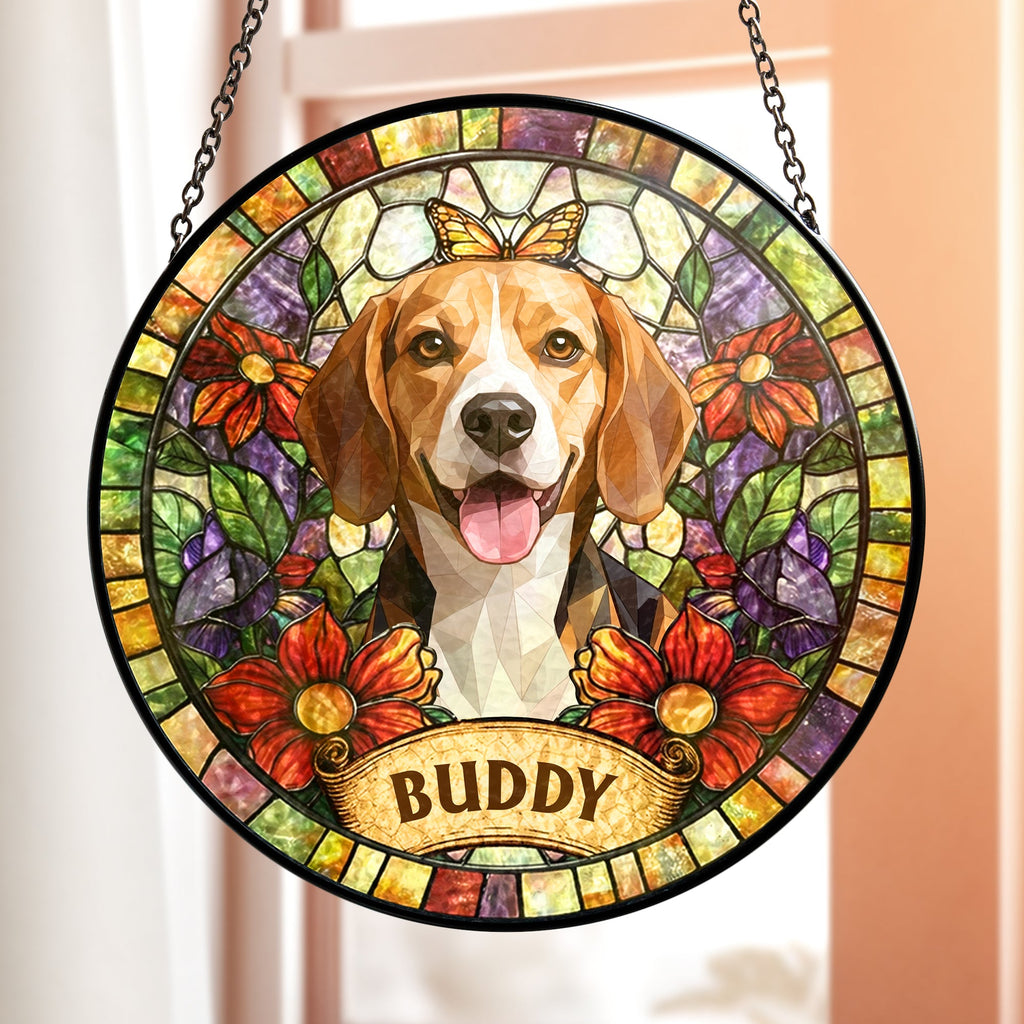 Individuelles Tierportrait im Buntglas-Stil – Geschenk für Tierliebhaber – Personalisierter Fensterhänger Sonnenfänger