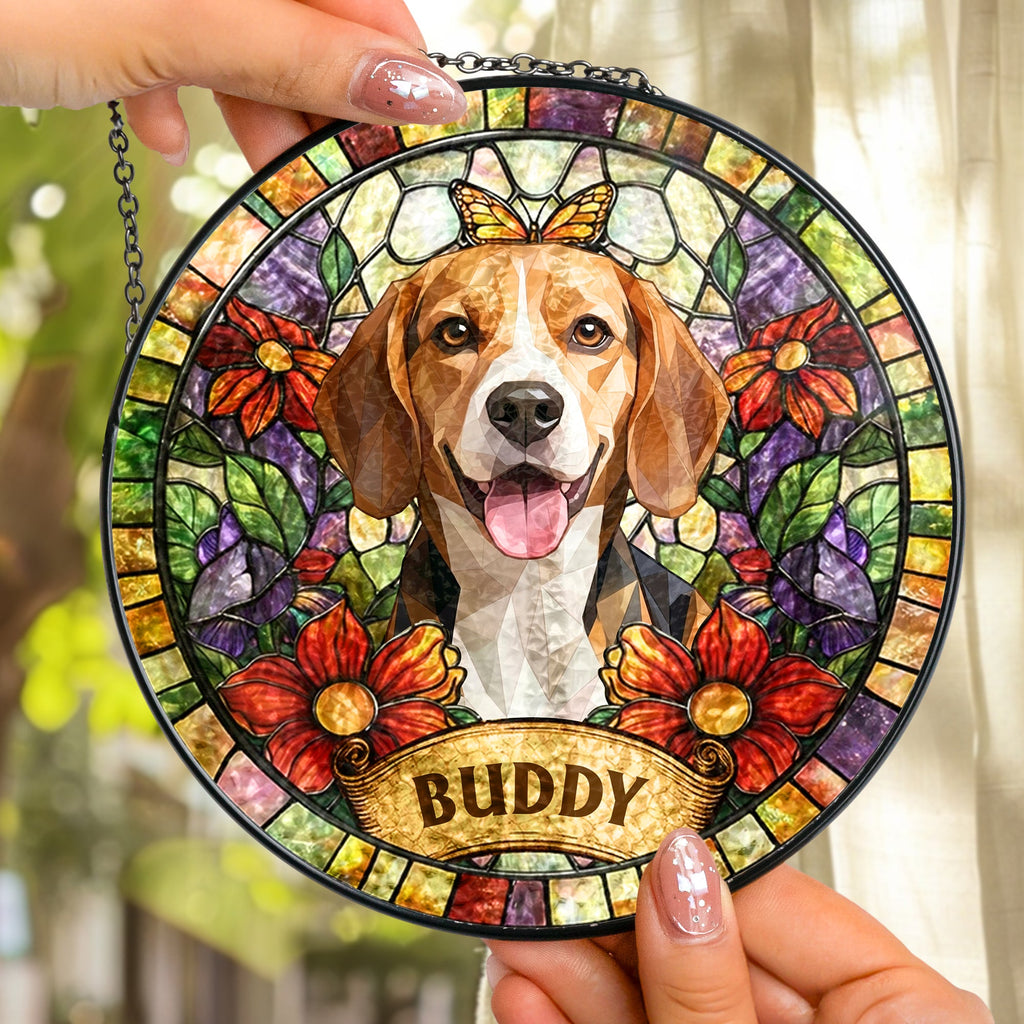 Individuelles Tierportrait im Buntglas-Stil – Geschenk für Tierliebhaber – Personalisierter Fensterhänger Sonnenfänger