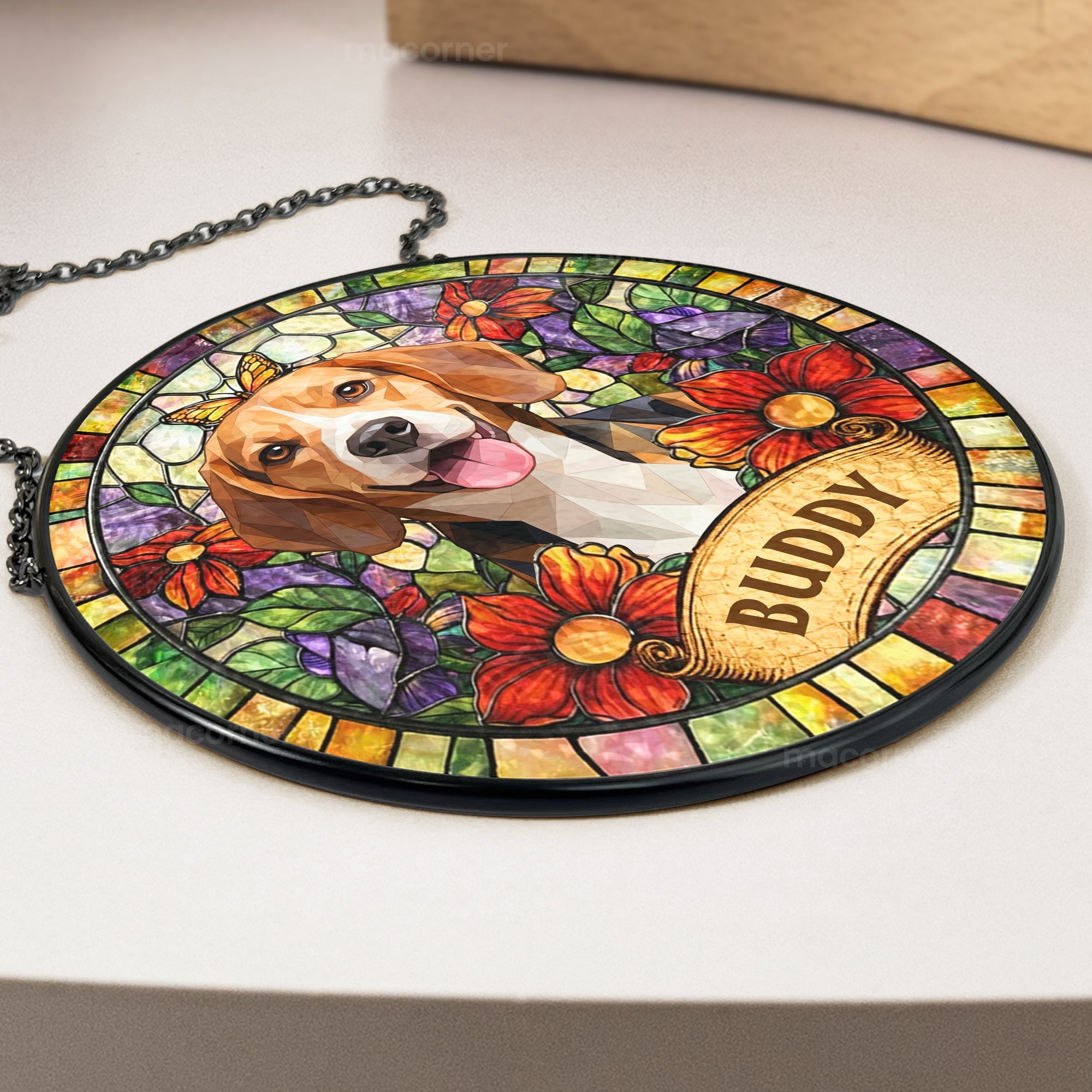 Individuelles Tierportrait im Buntglas-Stil – Geschenk für Tierliebhaber – Personalisierter Fensterhänger Sonnenfänger