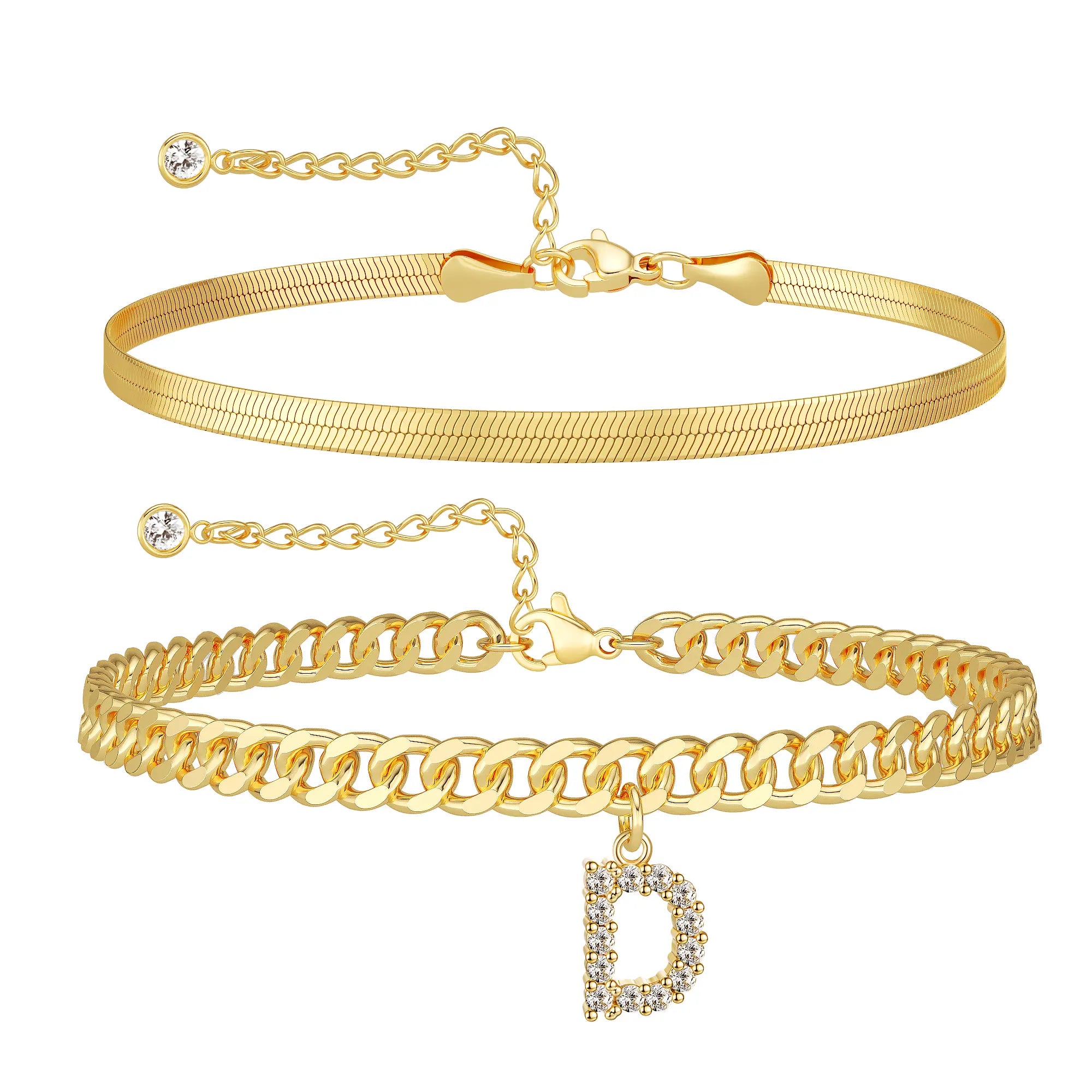 Damen-Gold-Fußkettchen-Set mit Buchstabenanhänger