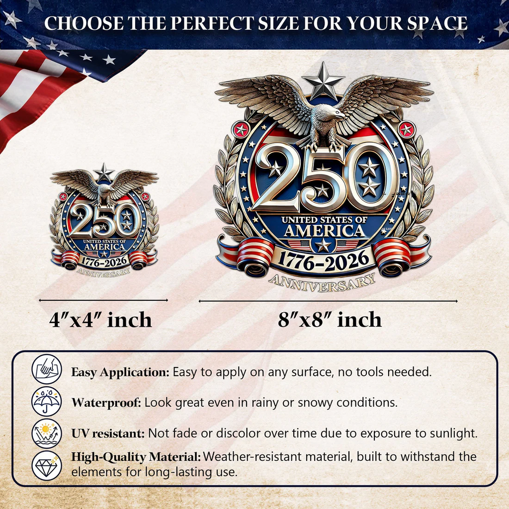 🔥 ZEITLICH BEFRISTETES ANGEBOT – 250. Jubiläumsaufkleber Adler Patriotisch