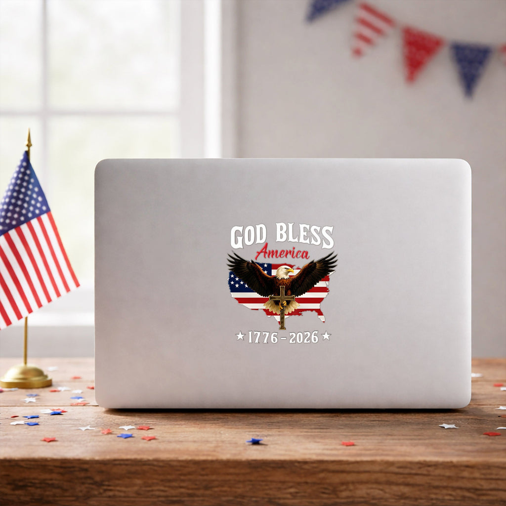 God Bless America 250th Anniversary Decal, Christian Eagle Patriotic Window Sticker