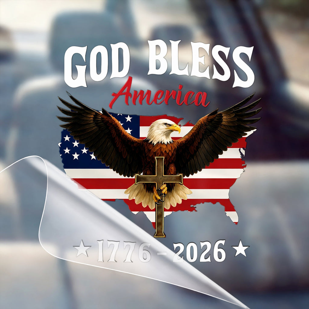 God Bless America 250th Anniversary Decal, Christian Eagle Patriotic Window Sticker