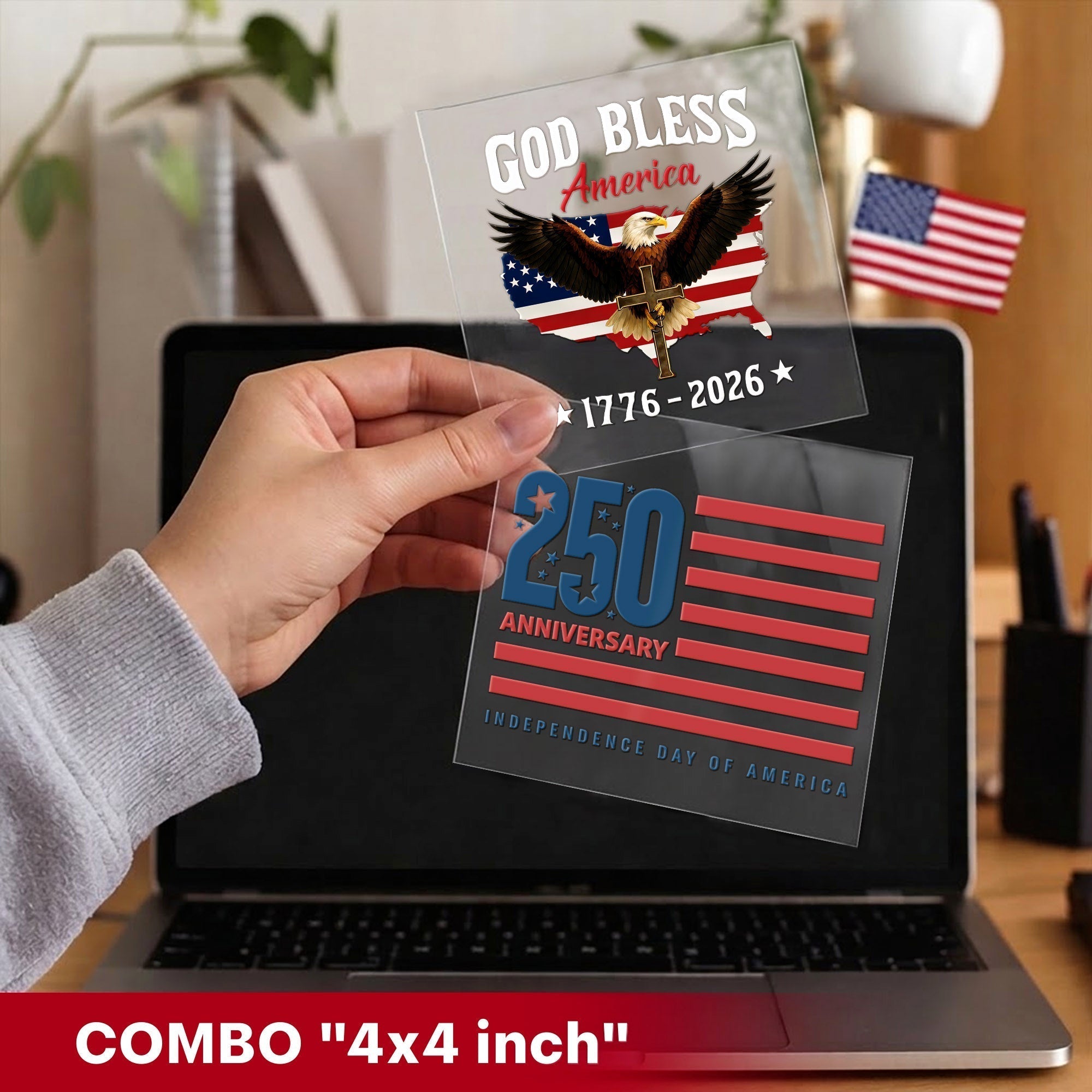 God Bless America 250th Anniversary Decal, Christian Eagle Patriotic Window Sticker
