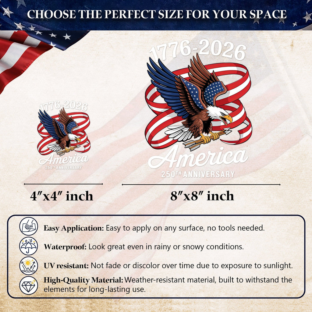 America 250th Anniversary Decal, Eagle Patriotic 1776 2026 Car Sticker
