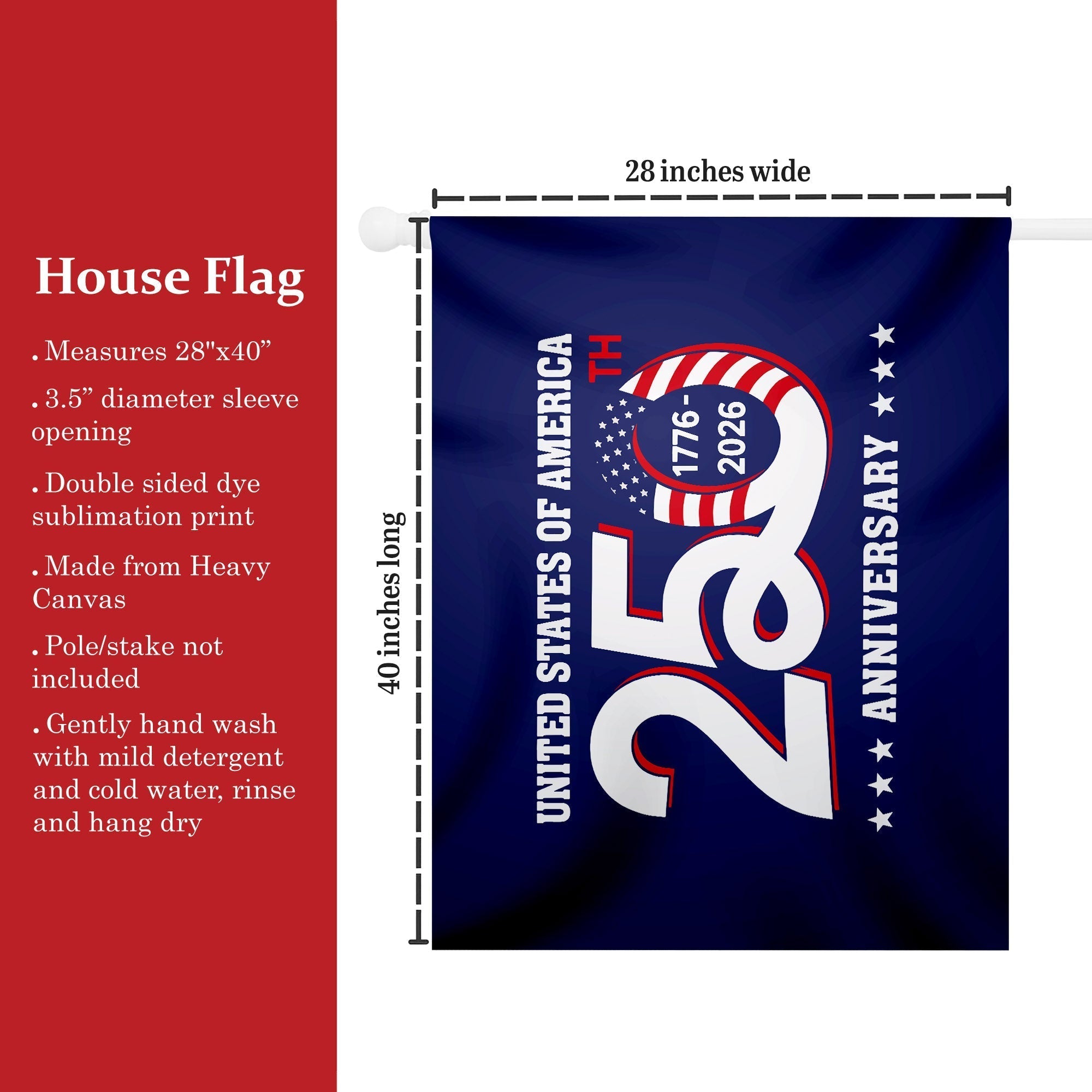 Patriotic 250th Anniversary 1776 2026 United States of America Flag