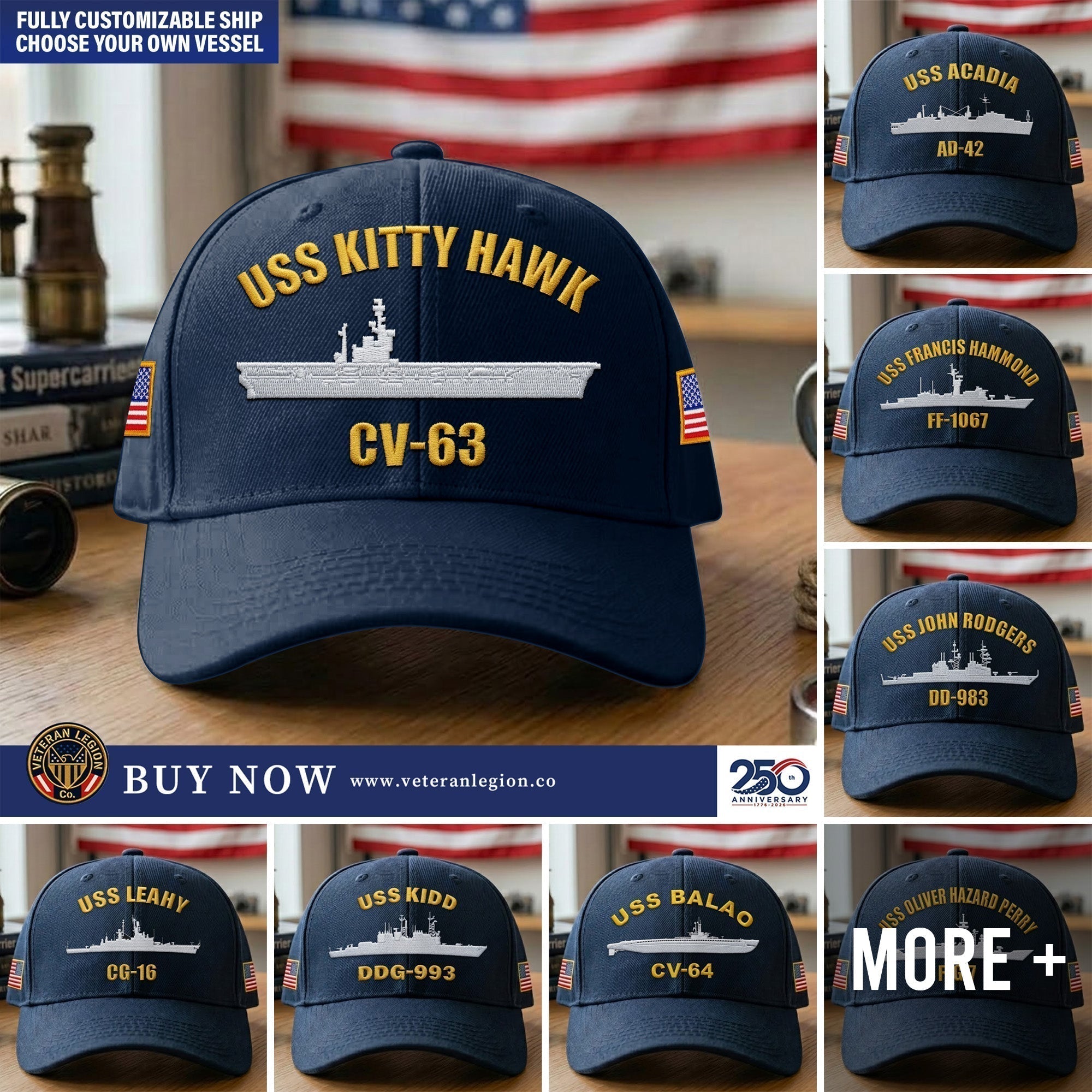 Personalisierte US Navy Schiffe Bestickte Kappe, Mütze für US-Veteranen, Geschenke zum Vatertag, Veteranentag