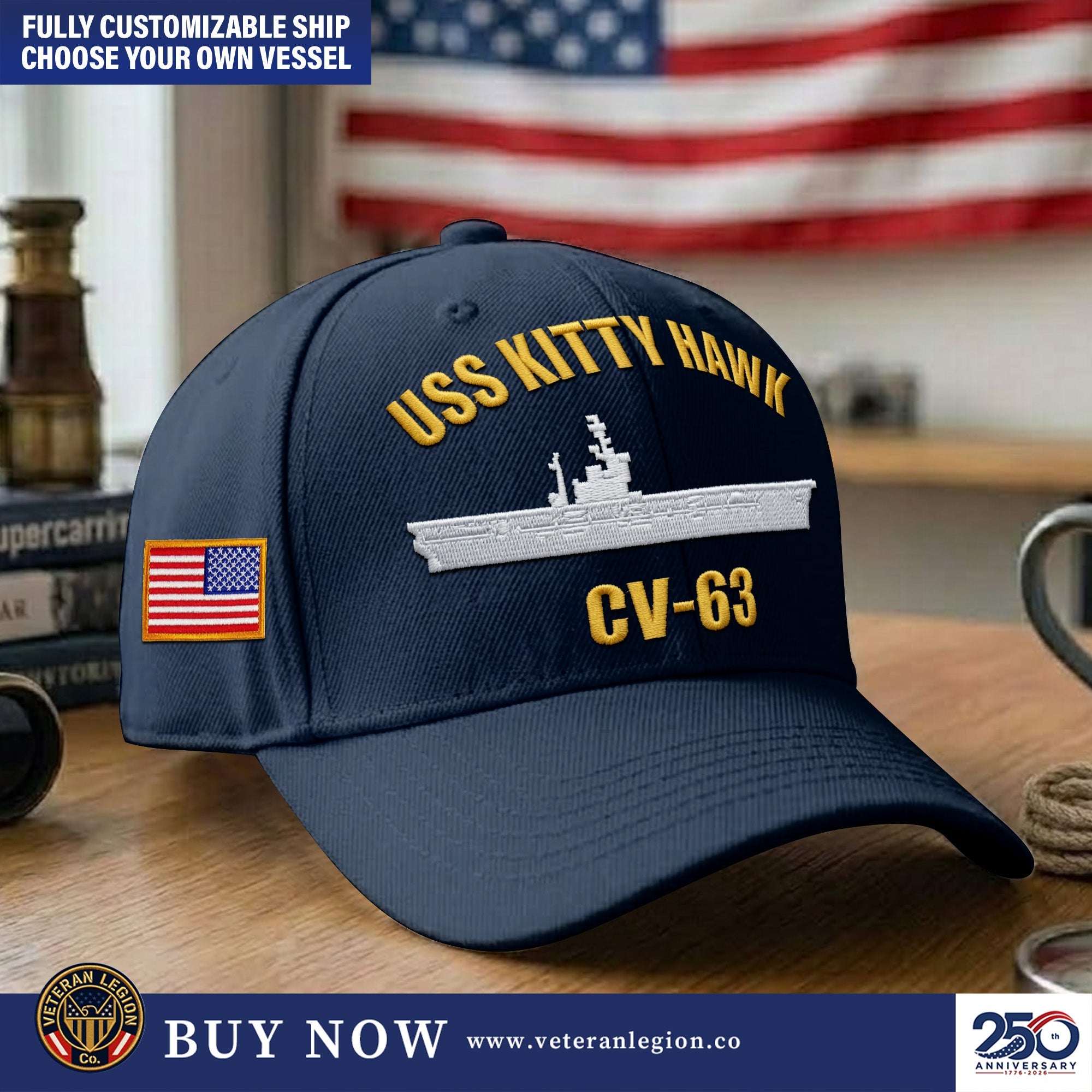 Personalisierte US Navy Schiffe Bestickte Kappe, Mütze für US-Veteranen, Geschenke zum Vatertag, Veteranentag