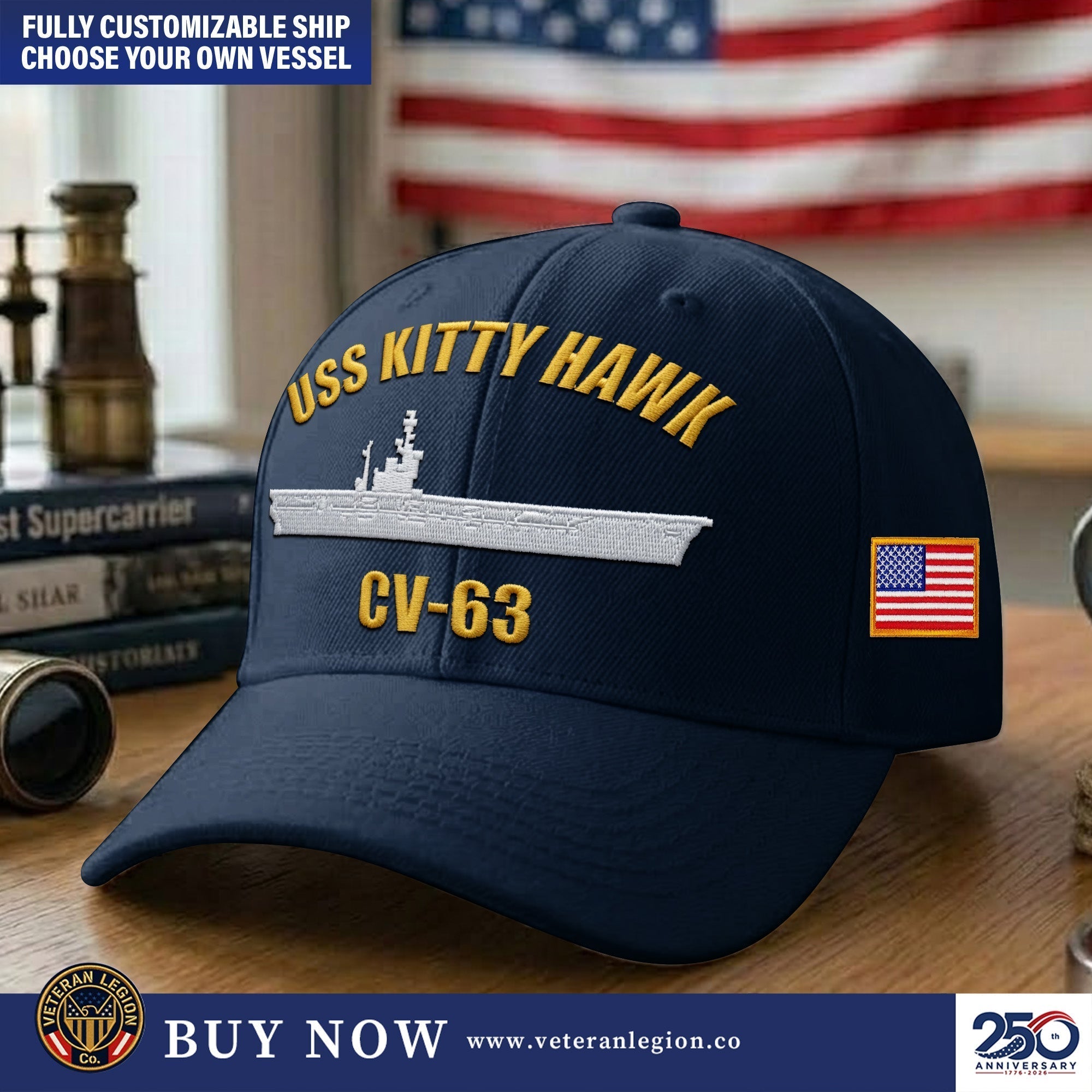 Personalisierte US Navy Schiffe Bestickte Kappe, Mütze für US-Veteranen, Geschenke zum Vatertag, Veteranentag