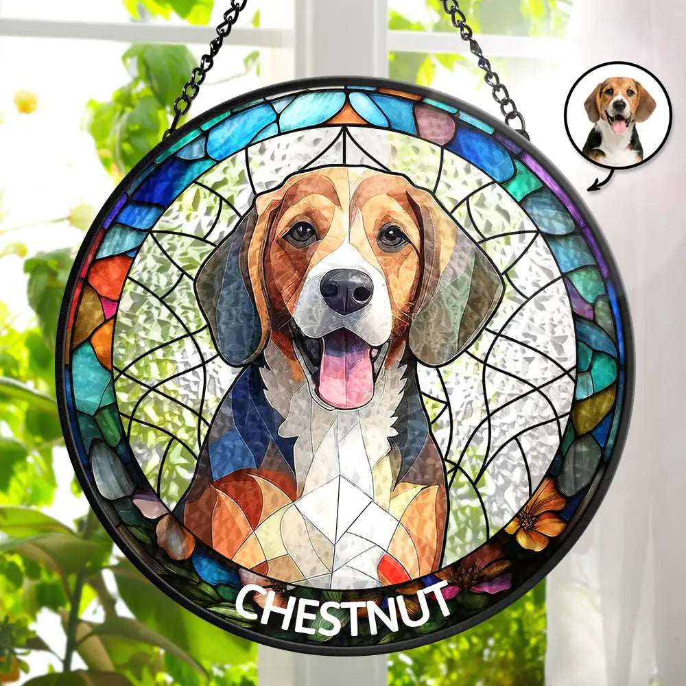 Individuelles Foto Hunde- und Katzen-Familienporträt - Personalisierter Buntglas-Fensterhänger Sonnenfänger