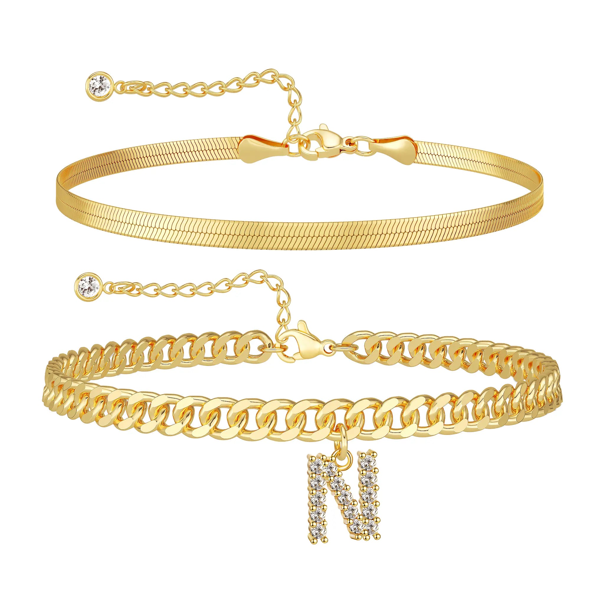 Damen-Gold-Fußkettchen-Set mit Buchstabenanhänger