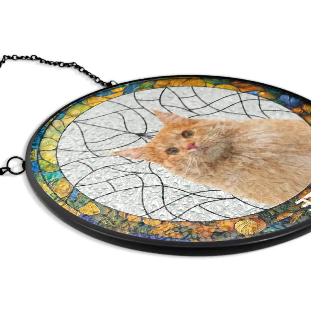 Benutzerdefinierte Foto Familie Hunde Katzen - Personalisierter Glasmalerei-Fensterhänger Sonnenfänger