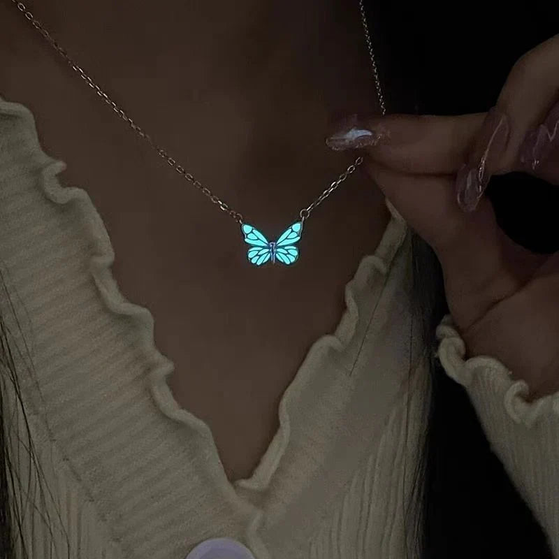 Parure Collier et Bracelet Breloque Papillon Lumineux