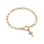Minzfarbenes Büroklammer-Armband mit Pavé-Kreuz-Anhänger