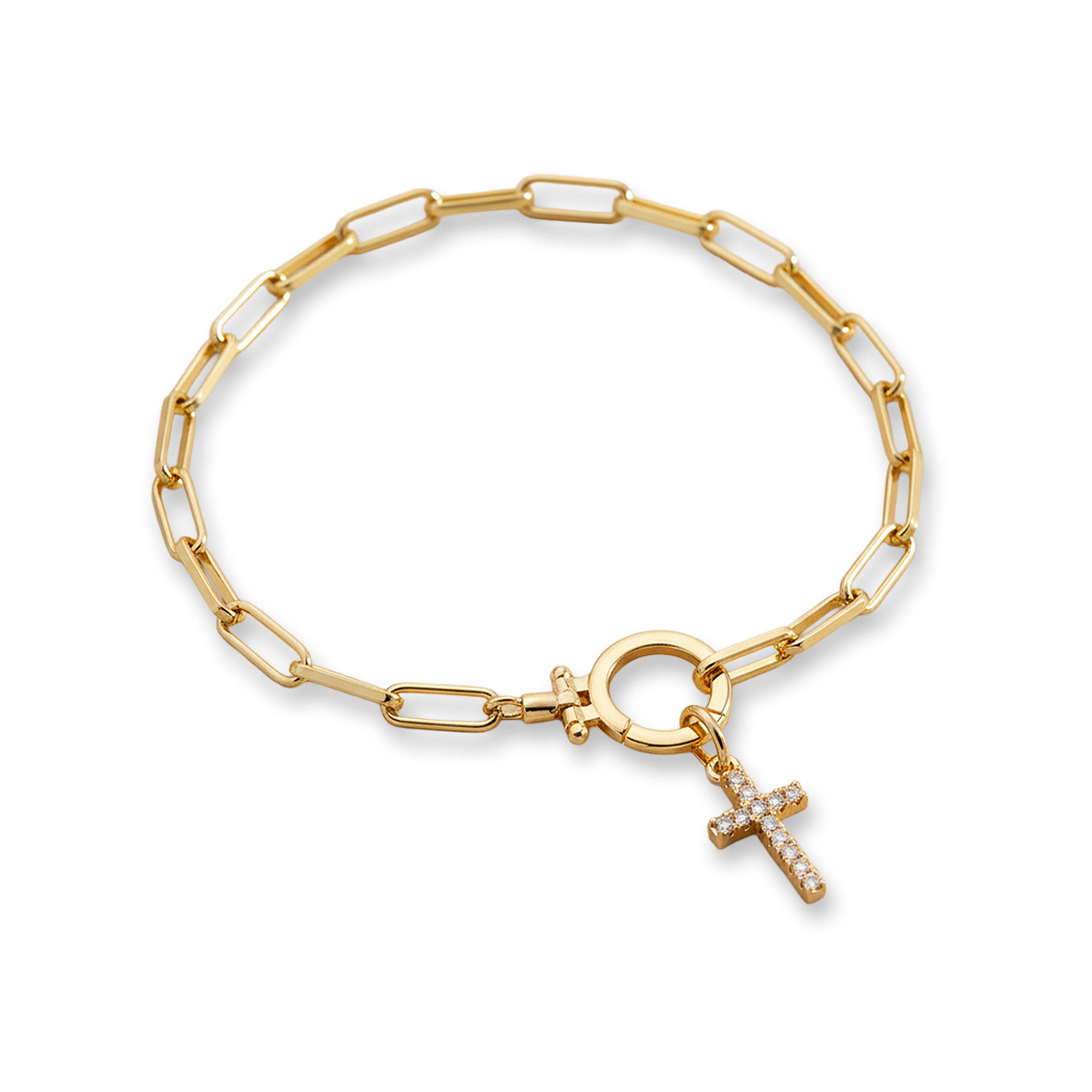 Minzfarbenes Büroklammer-Armband mit Pavé-Kreuz-Anhänger