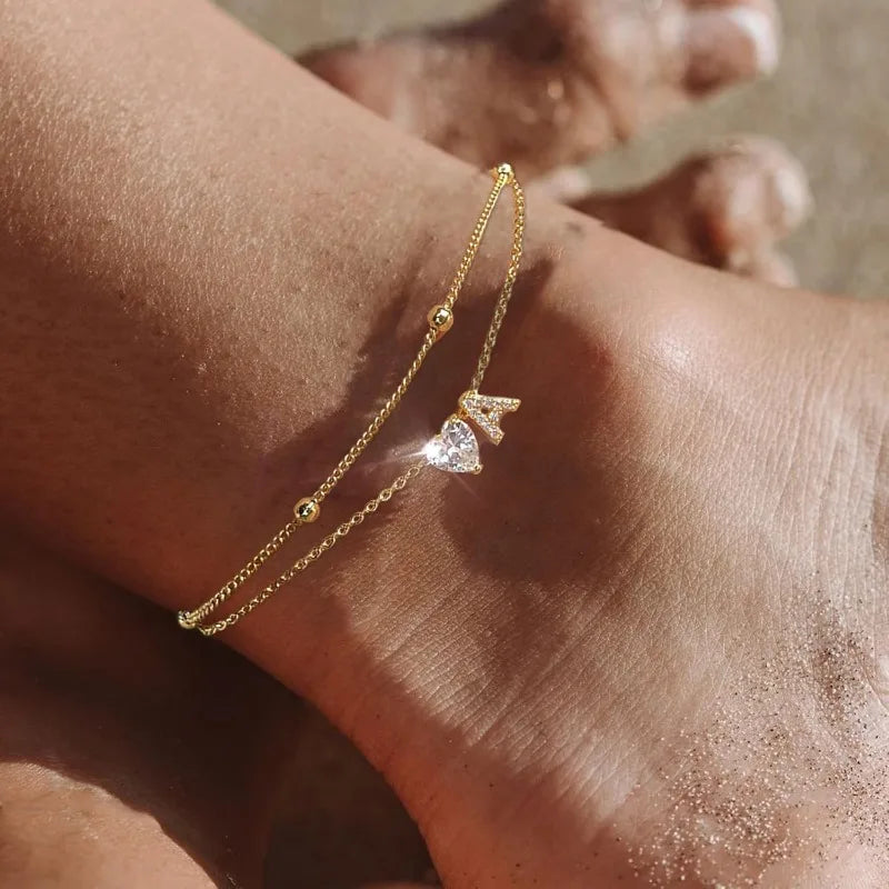 Gold Herz Charm Anfangs-Fußkette