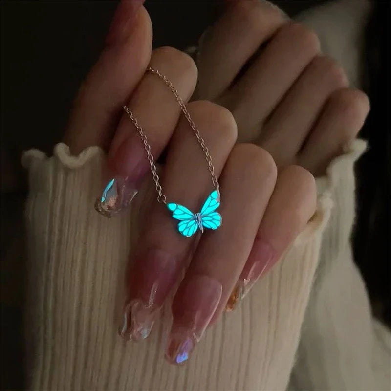 Parure Collier et Bracelet Breloque Papillon Lumineux