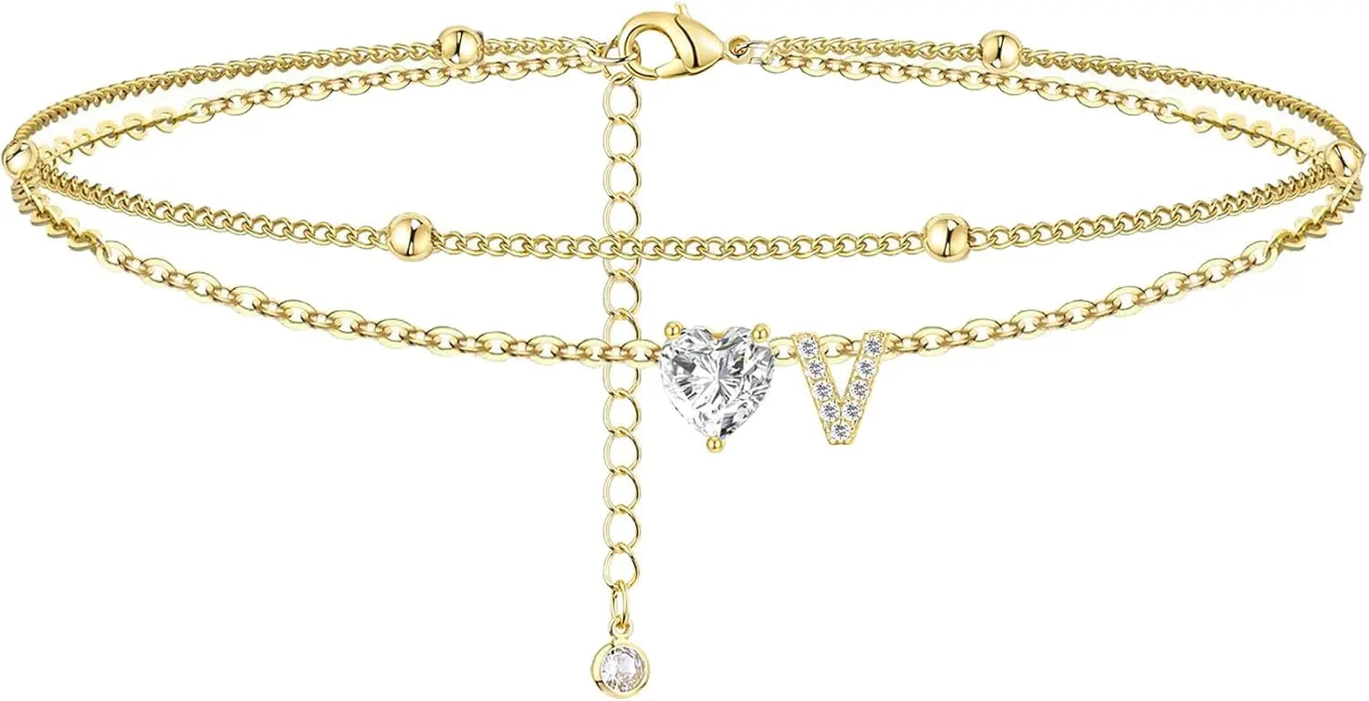 Gold Herz Charm Anfangs-Fußkette