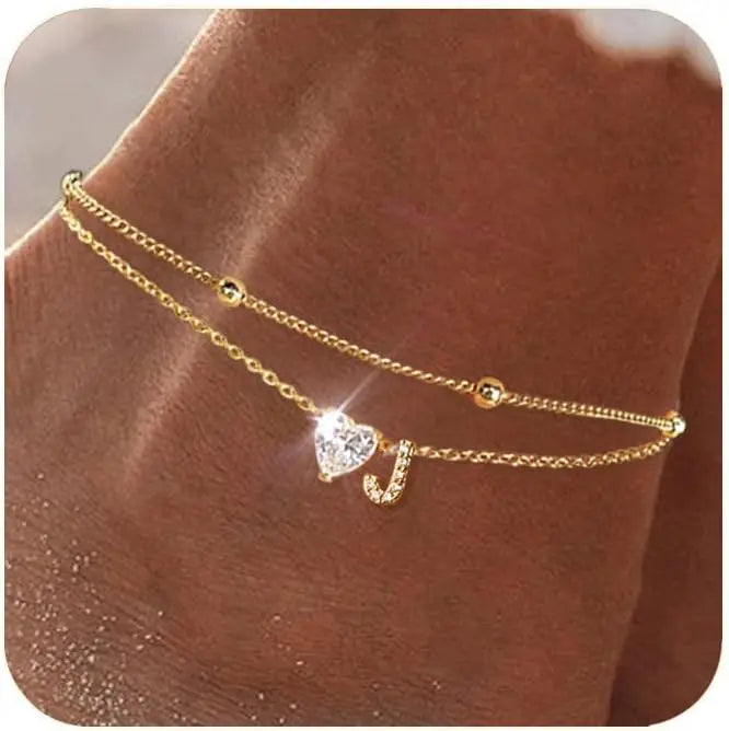 Gold Herz Charm Anfangs-Fußkette