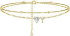 Gold Heart Charm Initial Anklet
