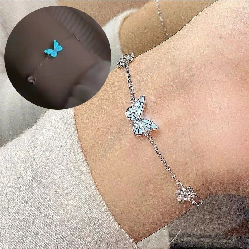 Parure Collier et Bracelet Breloque Papillon Lumineux