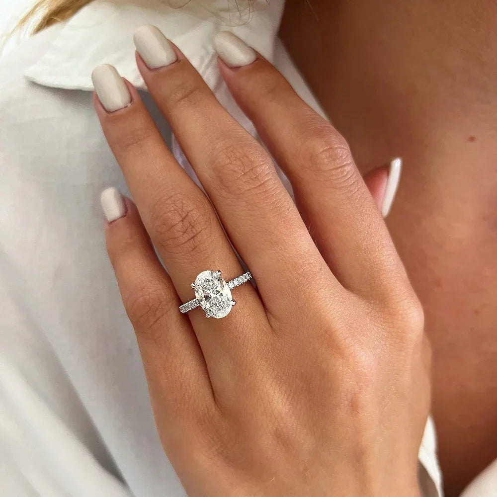 Oval Cut Full Moissanite - Engagement Ring - S925 Silver