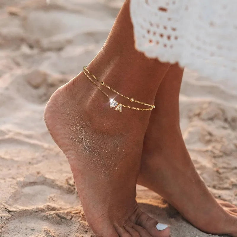 Gold Herz Charm Anfangs-Fußkette