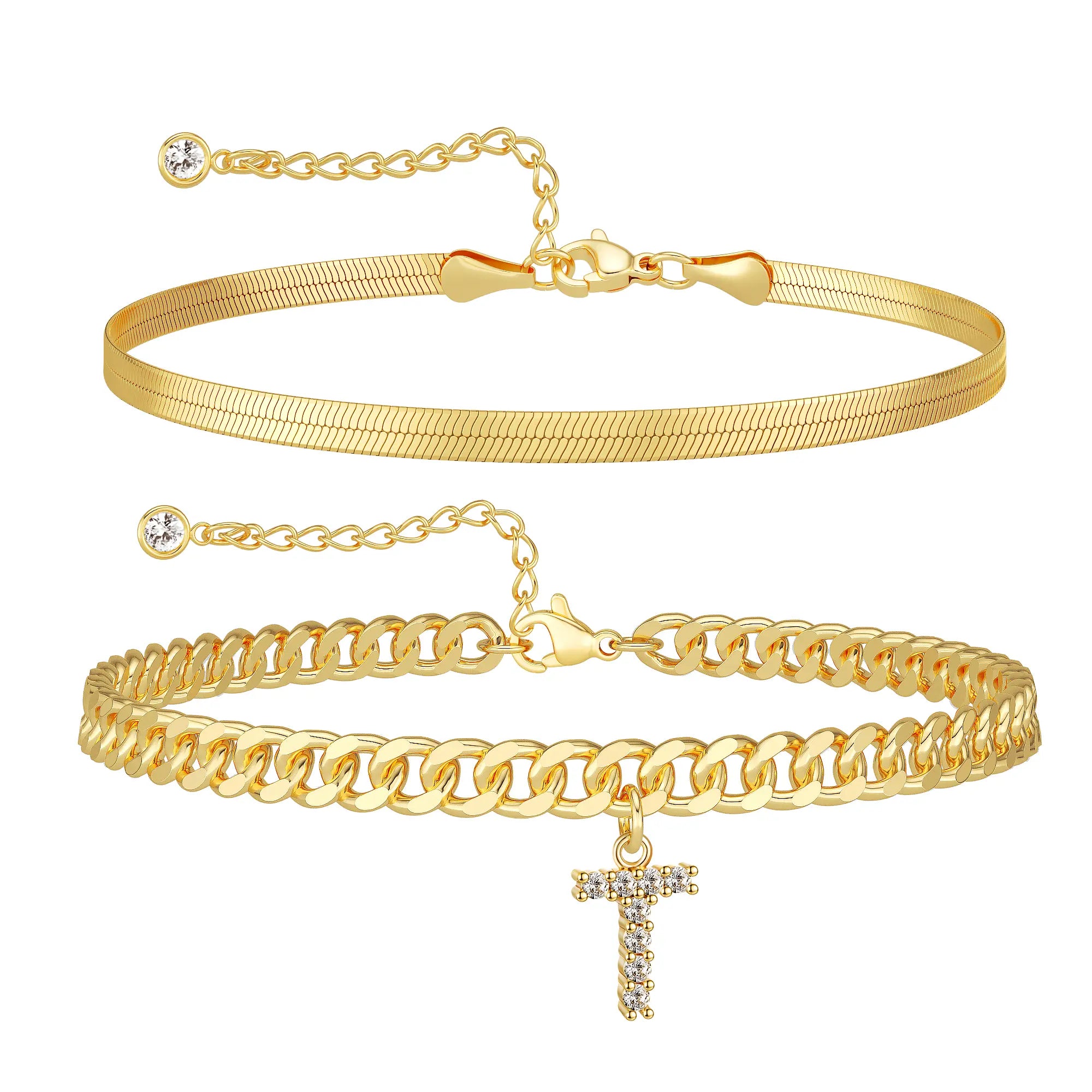 Damen-Gold-Fußkettchen-Set mit Buchstabenanhänger