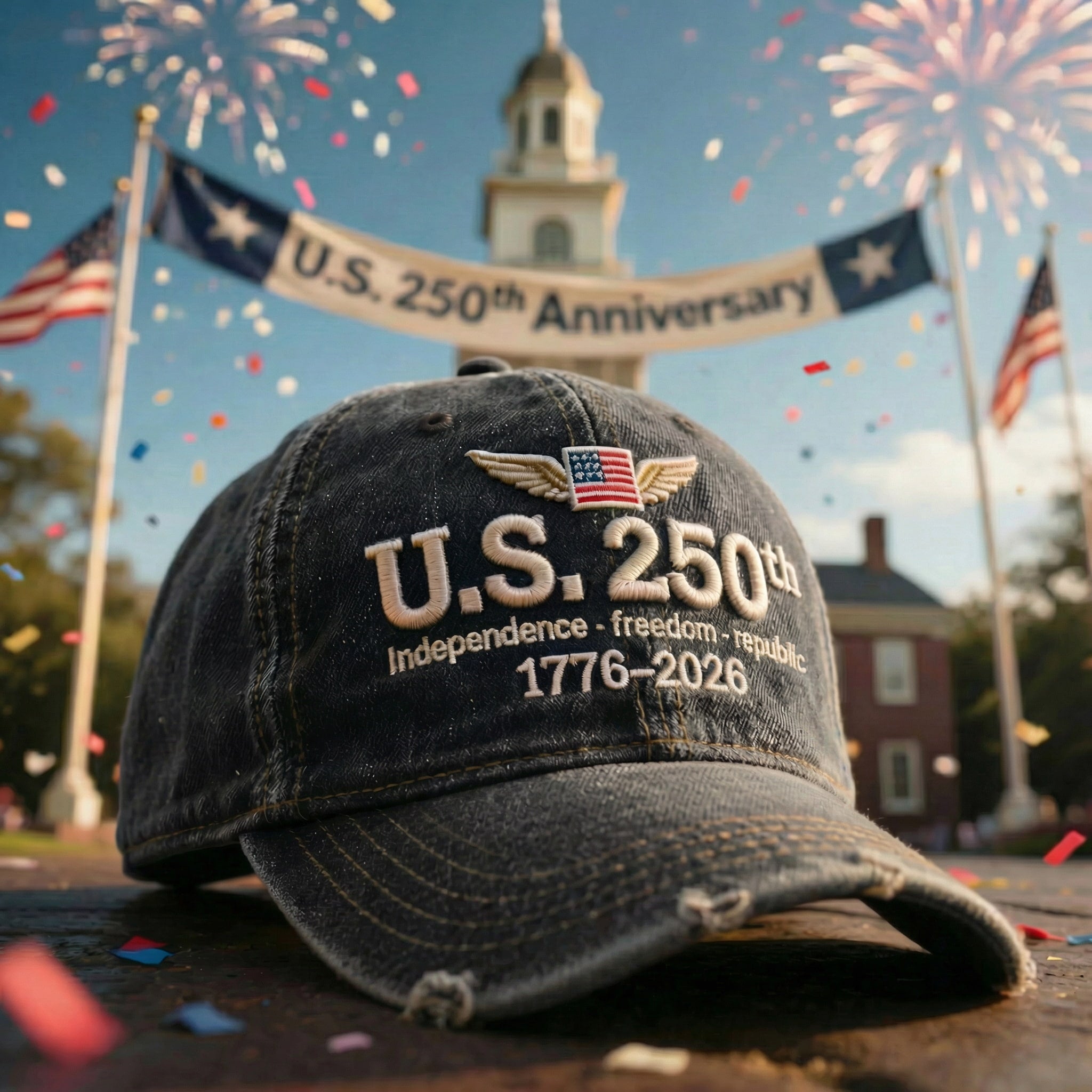 Casquette brodée "250e anniversaire de l'indépendance des États-Unis"
