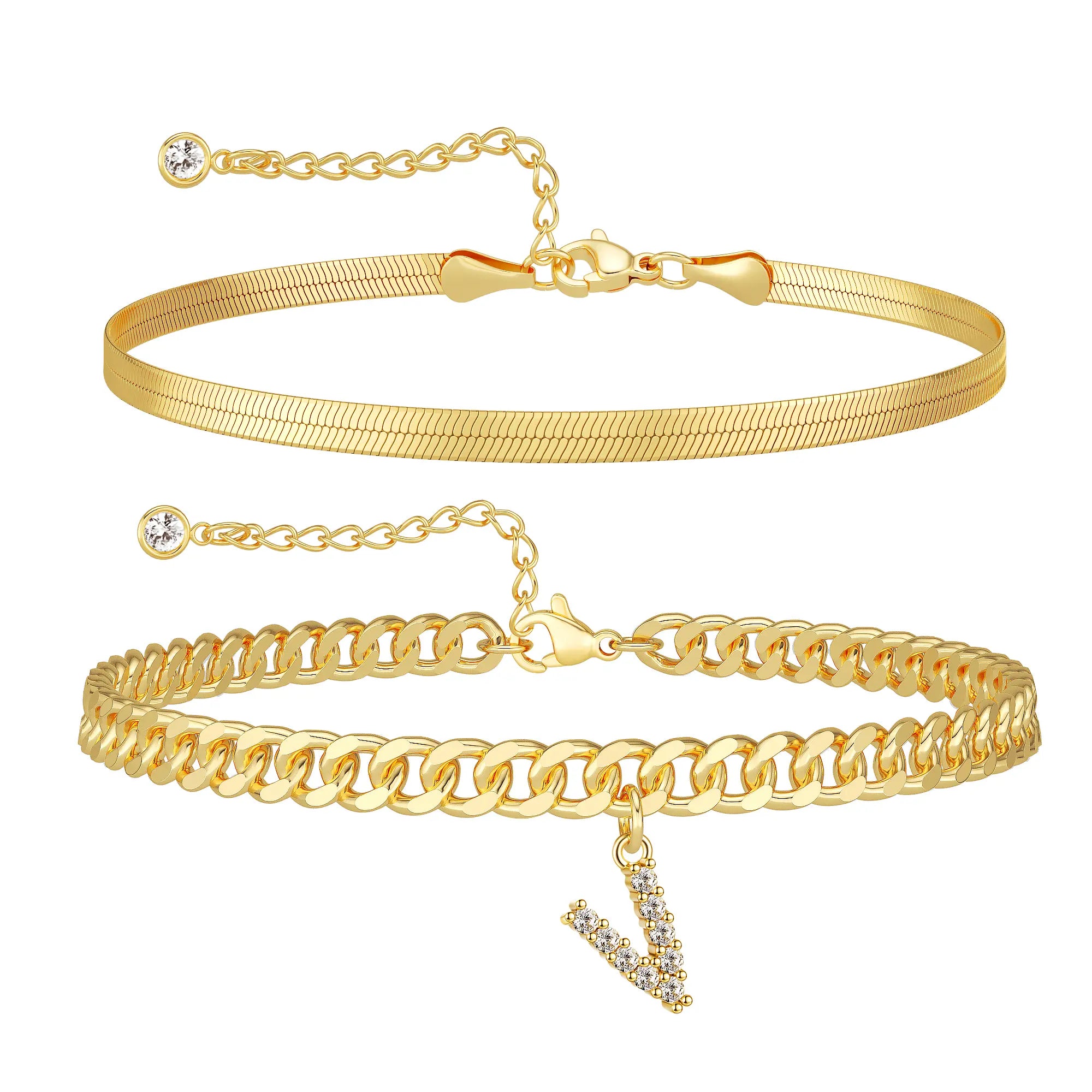 Damen-Gold-Fußkettchen-Set mit Buchstabenanhänger