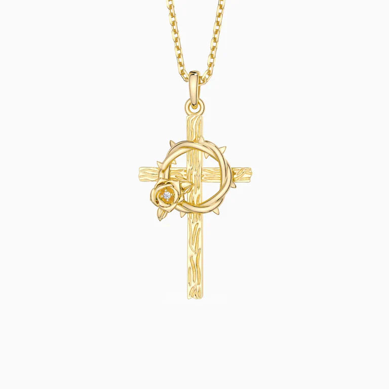 Collier avec pendentif Croix Rose Épineuse