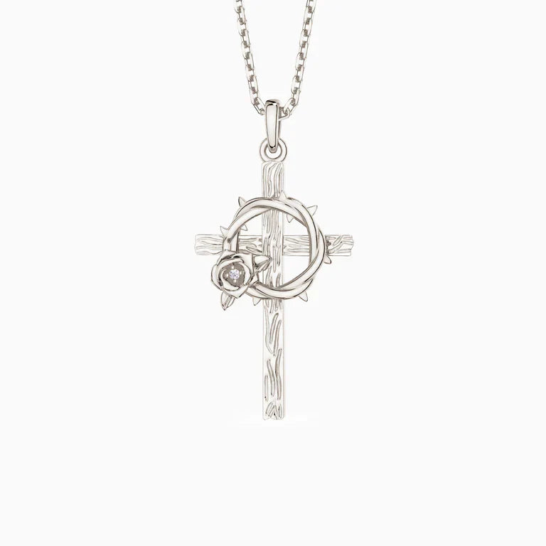 Collier avec pendentif Croix Rose Épineuse