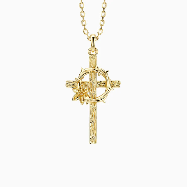 Collier pendentif Croix Lys Couronne d'épines