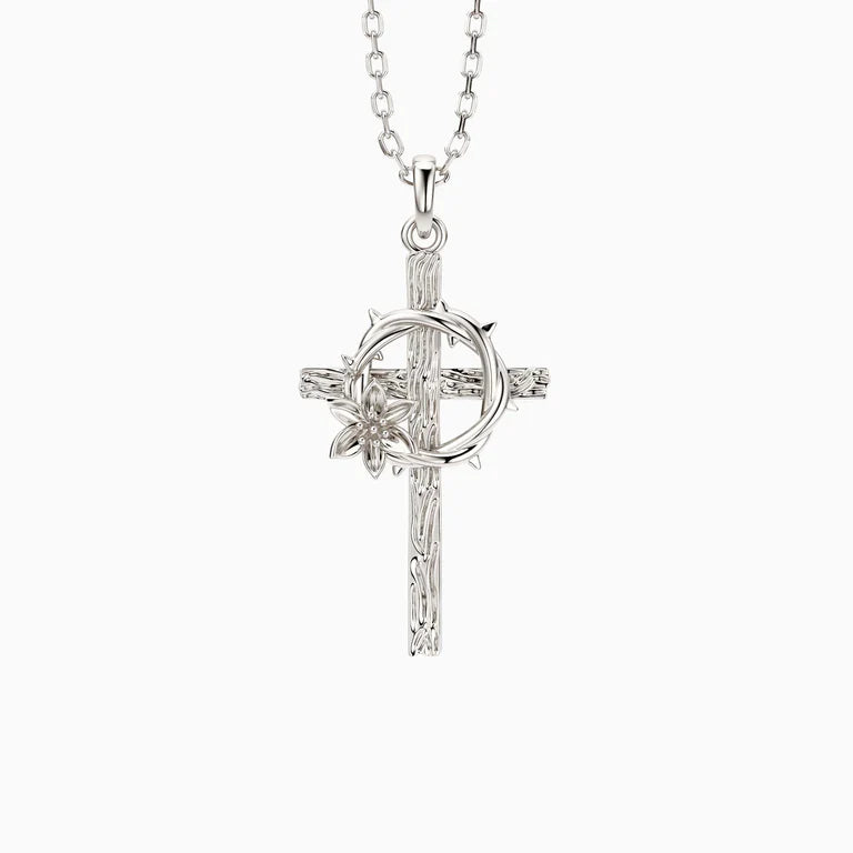 Collier pendentif Croix Lys Couronne d'épines